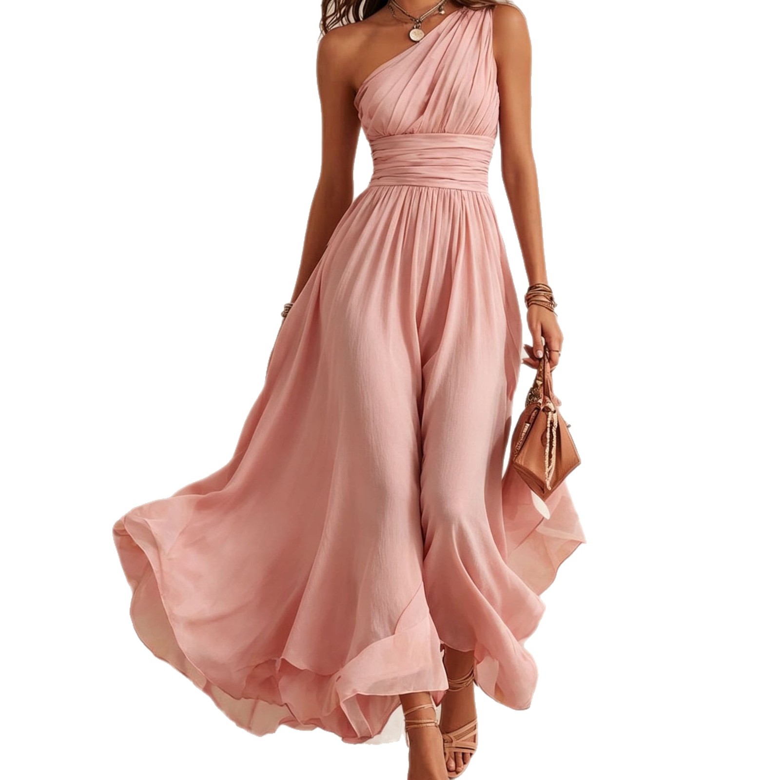 Women's Summer Halter Neck Solid Color Long Dress