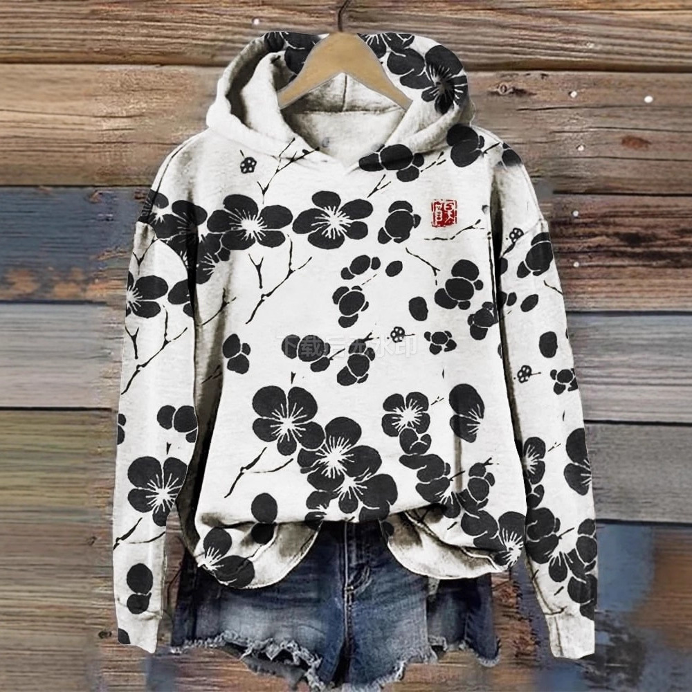 Women's Floral Petal Digital Print Hoodie