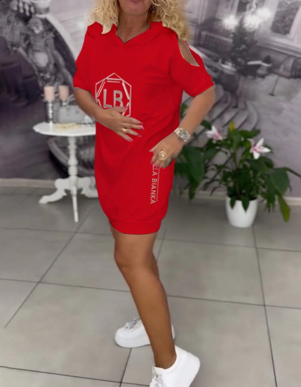 Women's Summer Letter Print Hooded Loose Dress with Pockets