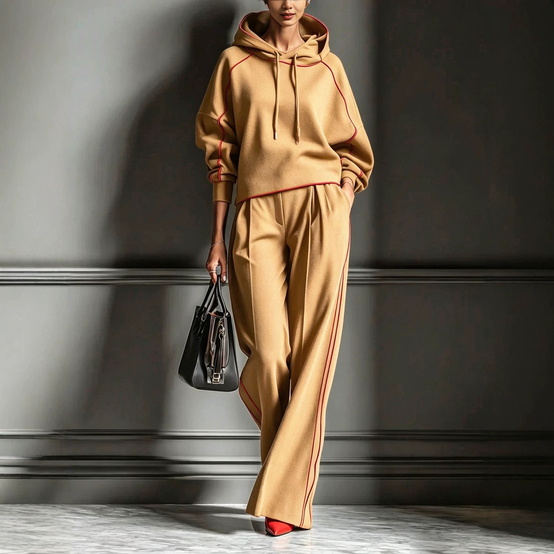 Loose Fit Long Sleeve Hoodie and Pants Two-Piece Set
