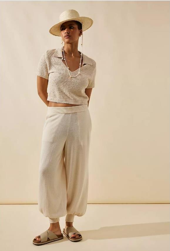 Women's V-Neck Cropped Knit Top and Lantern Pants Set