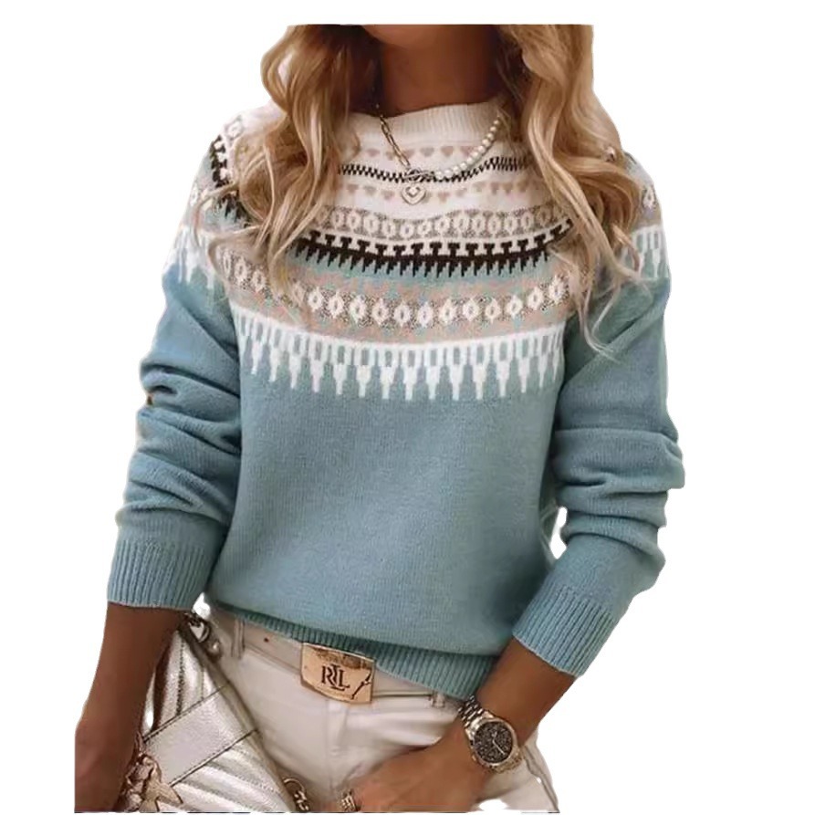 Women's Colorblock Crewneck Pullover Knit Sweater