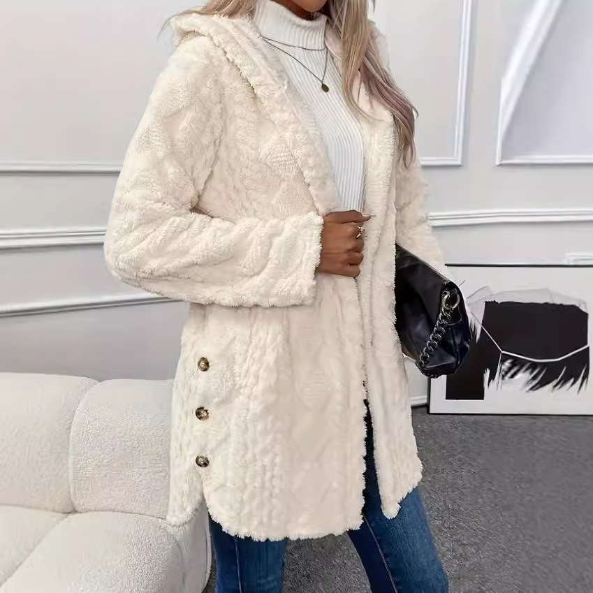 Hooded Solid Button-Front Long-Sleeve Casual Cardigan