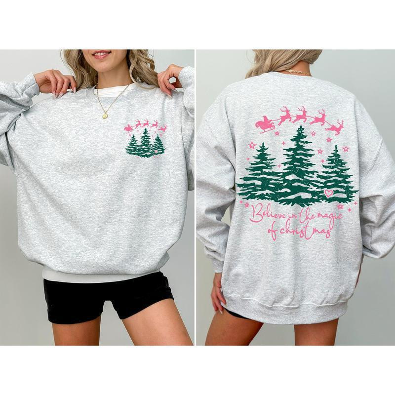 Women's Colorblock Plaid Cartoon Tree Crewneck Sweatshirt