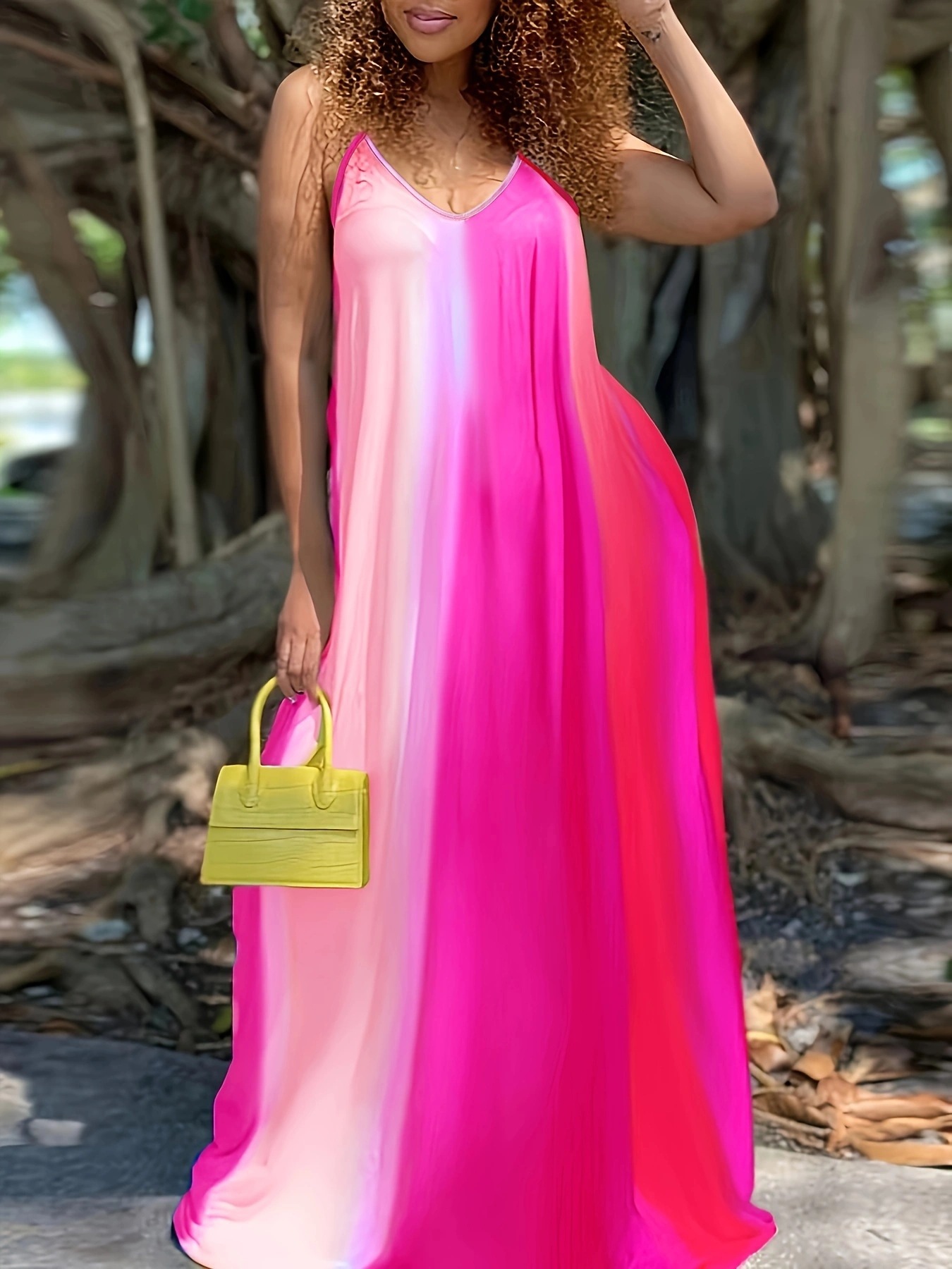Women's Sexy Deep V Printed Sleeveless Long Cami Dress