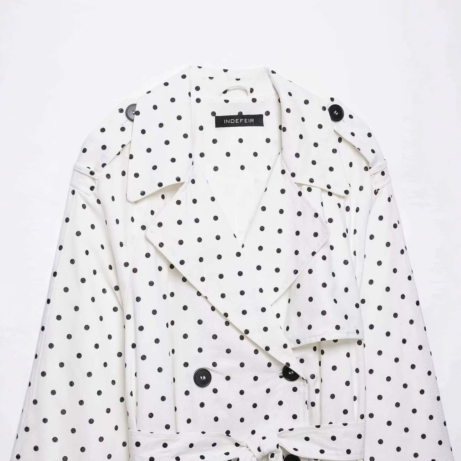 Women's Polka Dot Belted Jacket with Lapel Collar