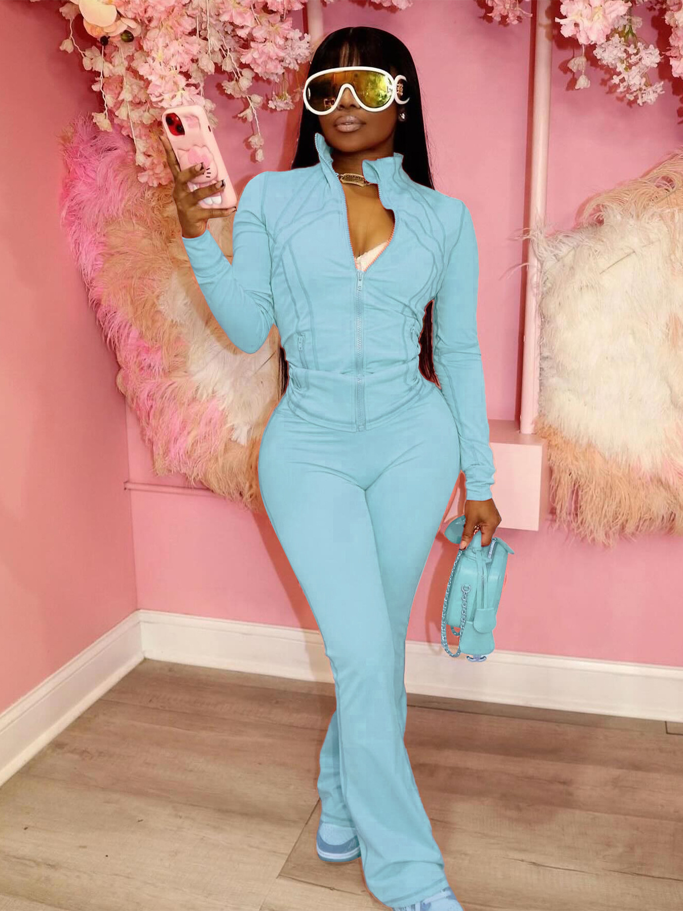 Women's Sexy Slim Fit Long Sleeve Flared Two-Piece Set