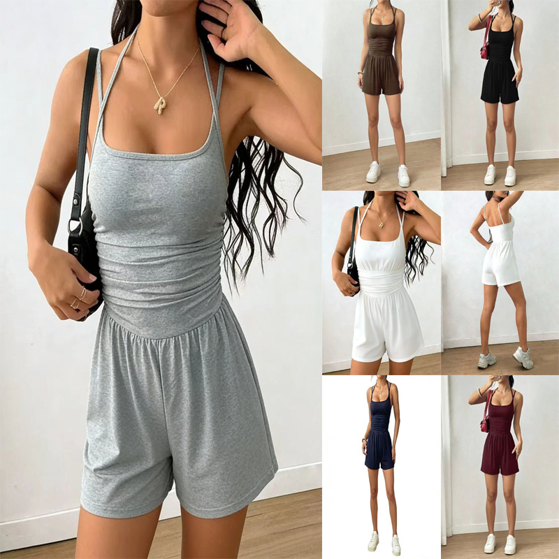Women's Solid Sleeveless High-Waist Cami Jumpsuit