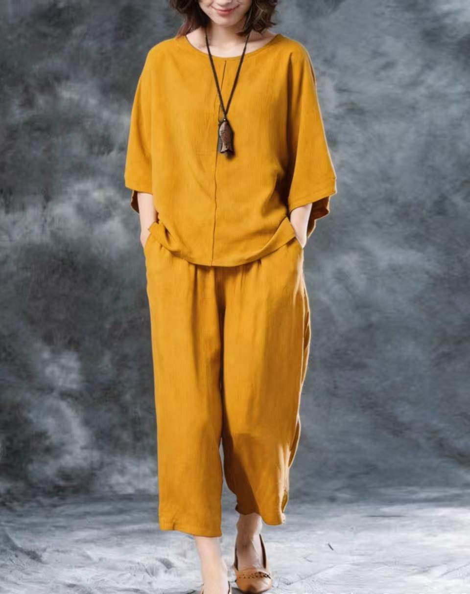 Women's Solid Color Short Sleeve Tee and Wide Leg Pants Set Plus Size