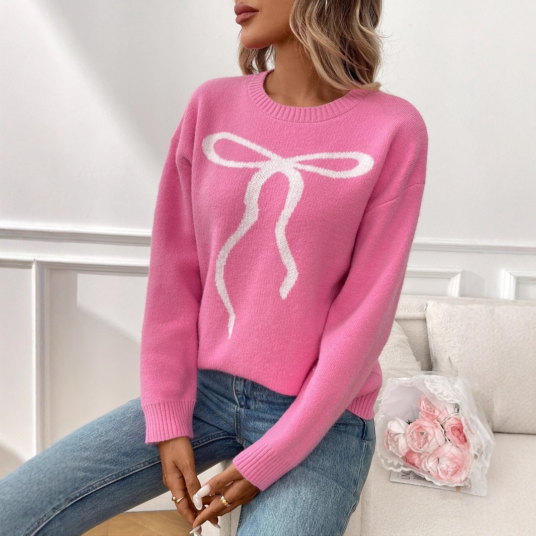 Women's Vintage Bow Jacquard Knit Sweater