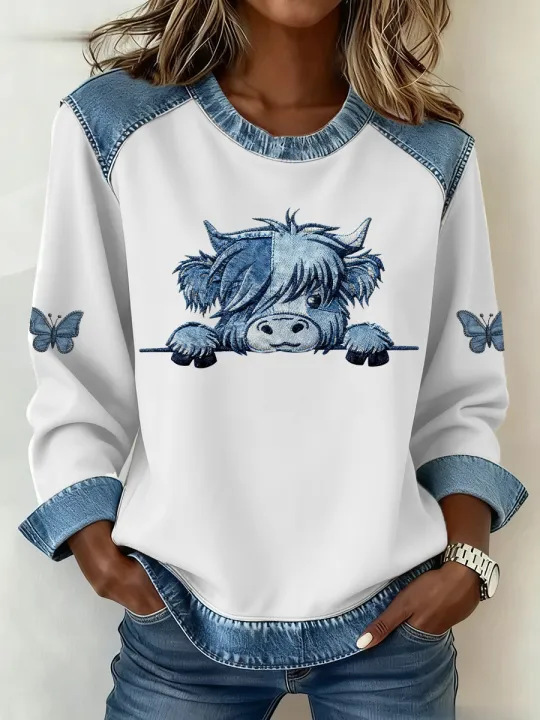Women's Striped Paw Print Tribal Graphic Crewneck Sweatshirt