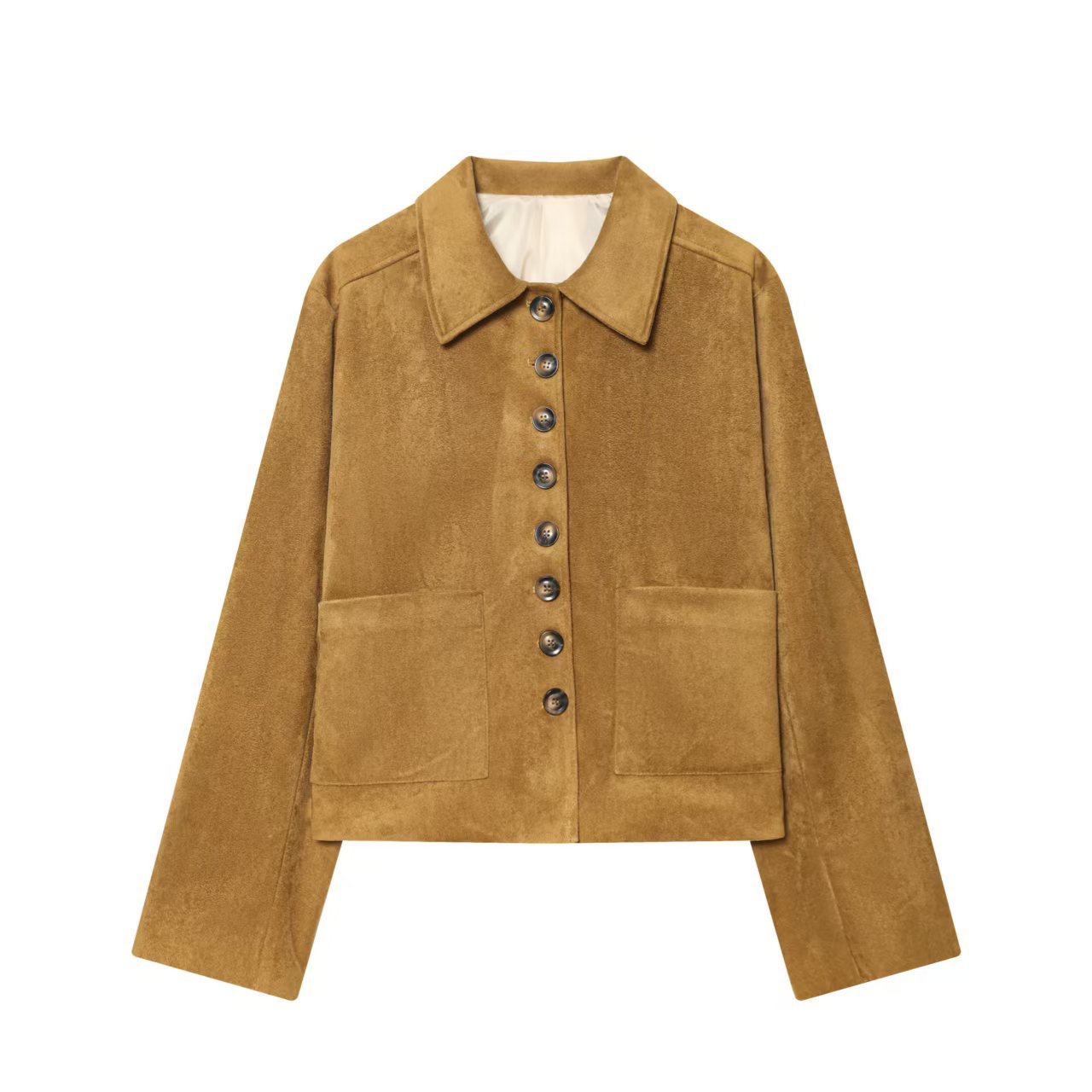 Faux Suede Button-Up Collared Jacket