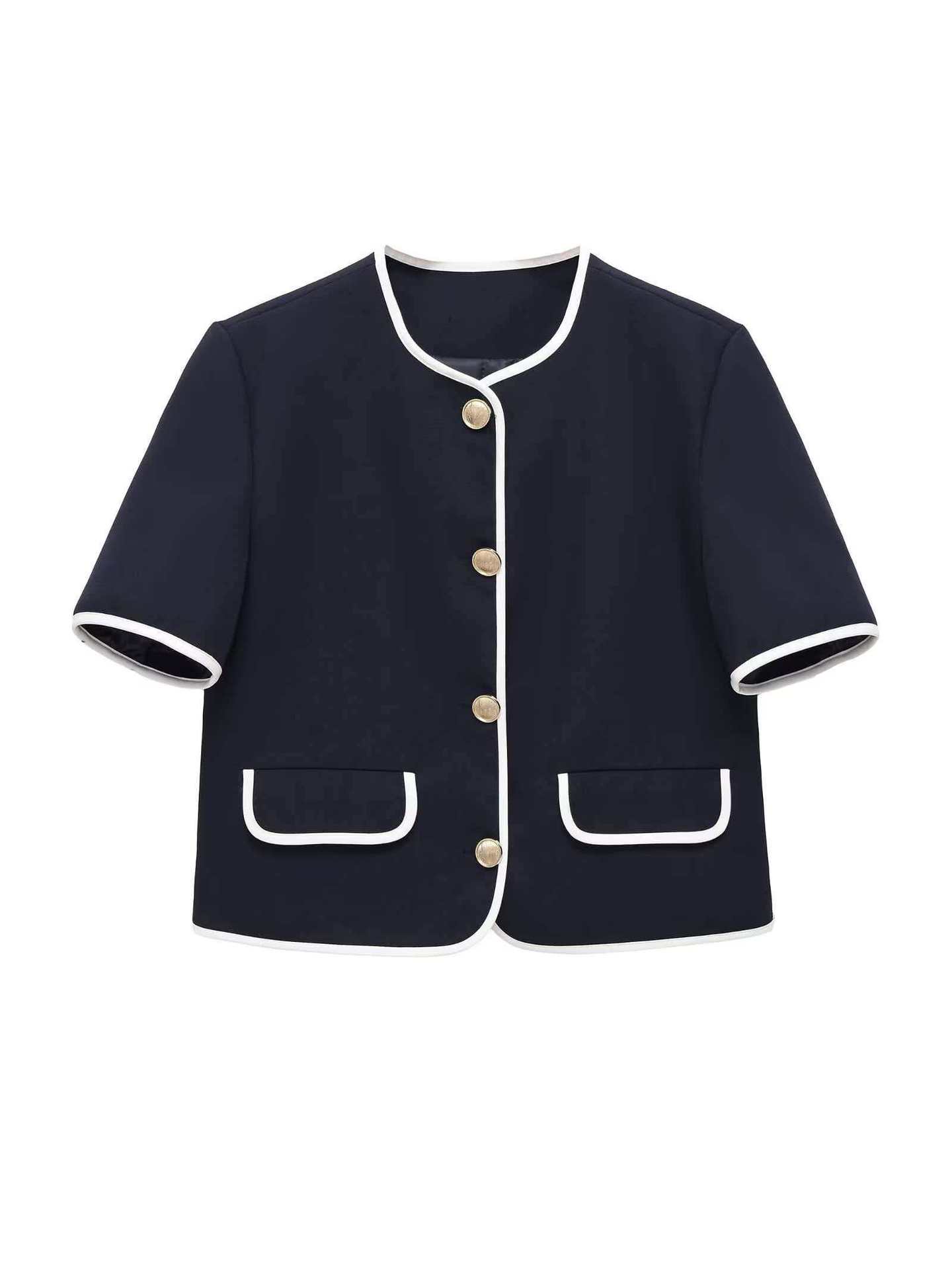 Women's Summer Contrast Trim Cardigan & Straight-Leg Pants Set