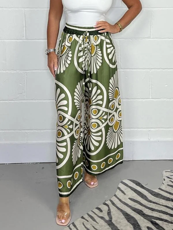 Women's Bohemian Vintage Print Satin Casual Pants