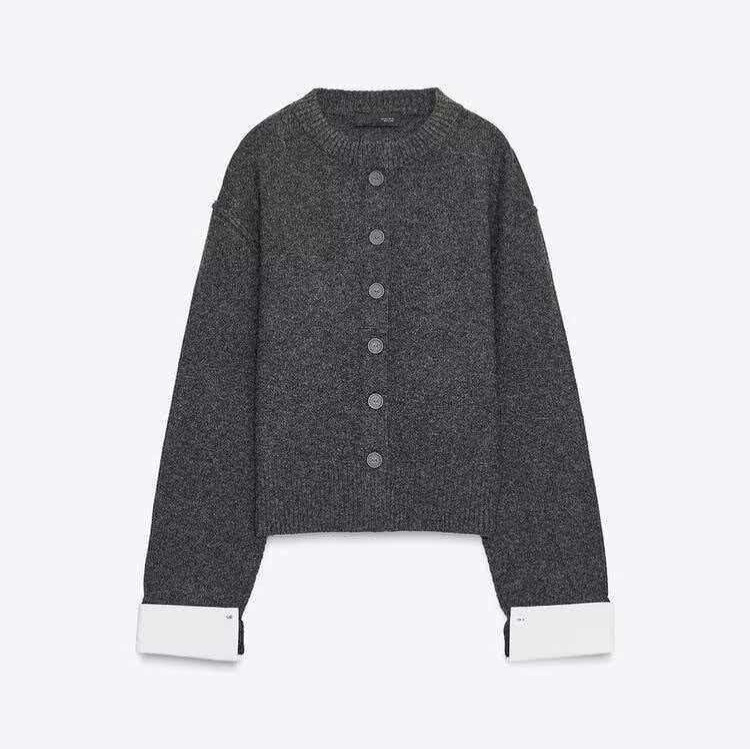 Color-Block Crewneck Long-Sleeve Knit Cardigan