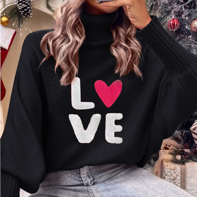 LOVE Turtleneck Batwing Sleeve Knit Sweater