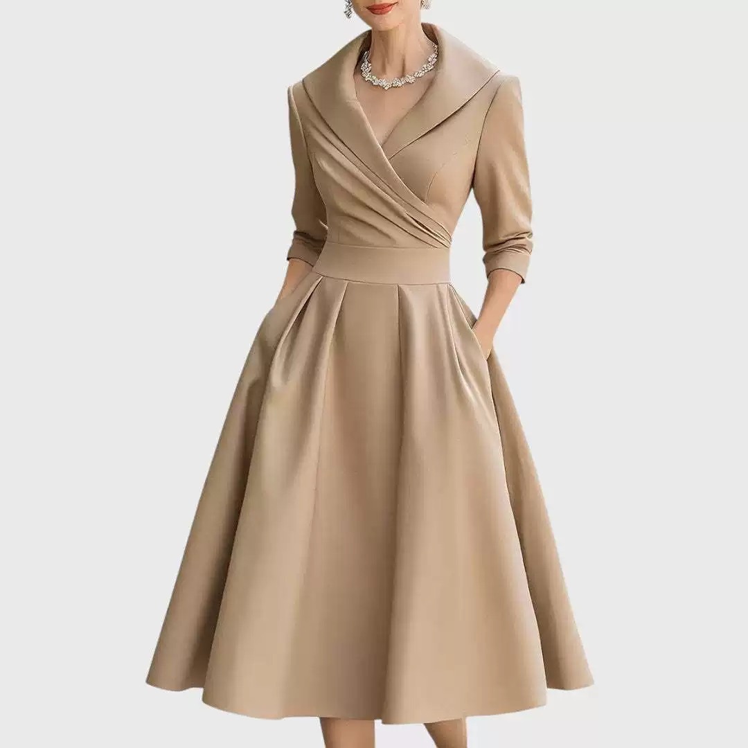 Women's Faux Suede Long Sleeve High Waist Midi Dress