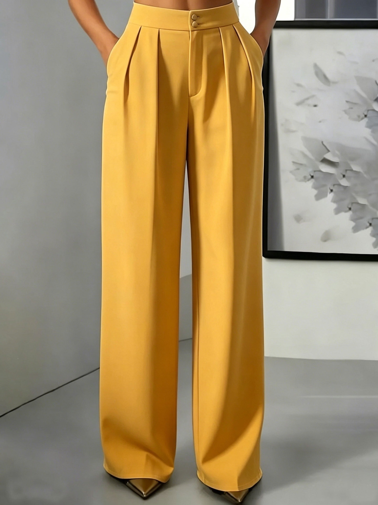 Women's High Waist Straight Leg Tailored Pants with Elastic Waist