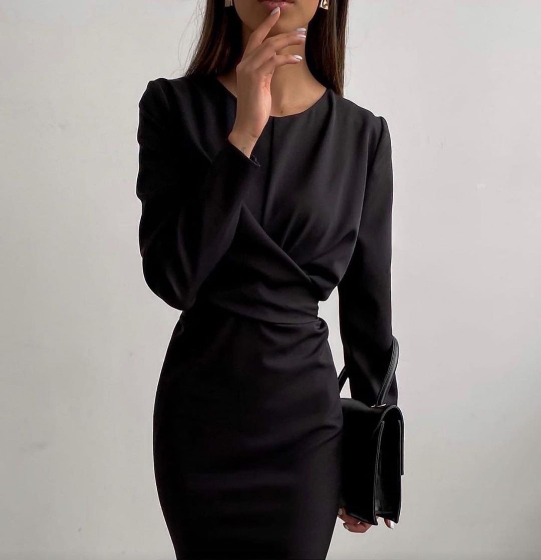 Women's Long Sleeve French Vintage Slim Fit Bodycon Midi Dress