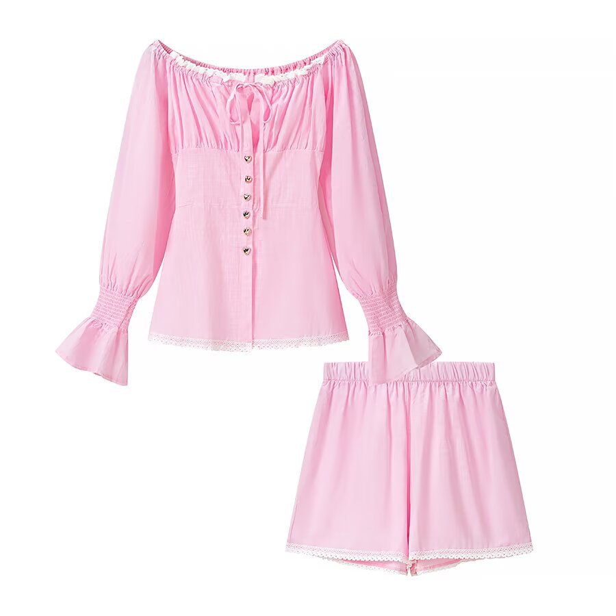 Women's Off-Shoulder Bell-Sleeve Top and Shorts Set