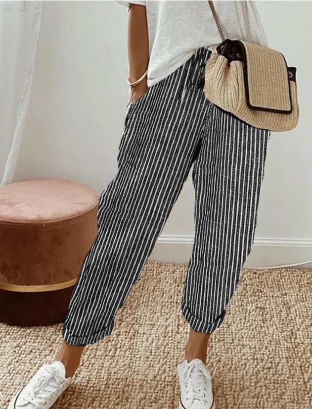 Striped Drawstring Elastic Waist Casual Pants Loose Fit