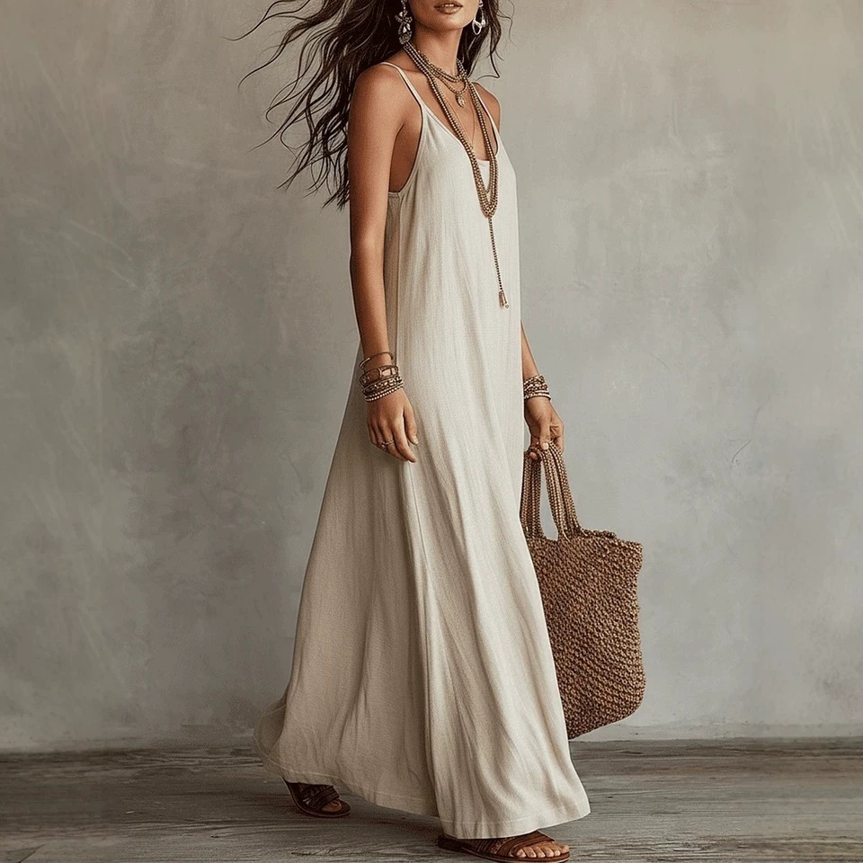 Women's Solid Color Sleeveless Maxi Dress Loose Fit Beach Vacation