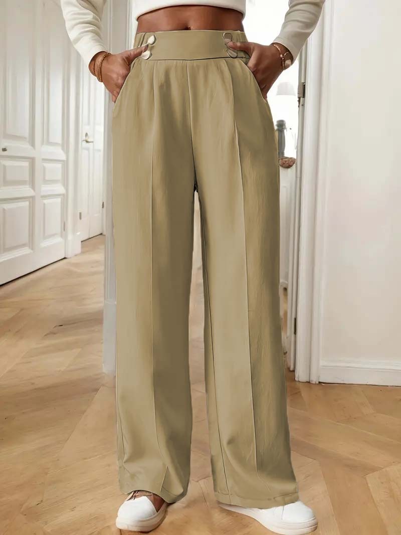 High-Waist Wide-Leg Straight Pants for Women Solid Color