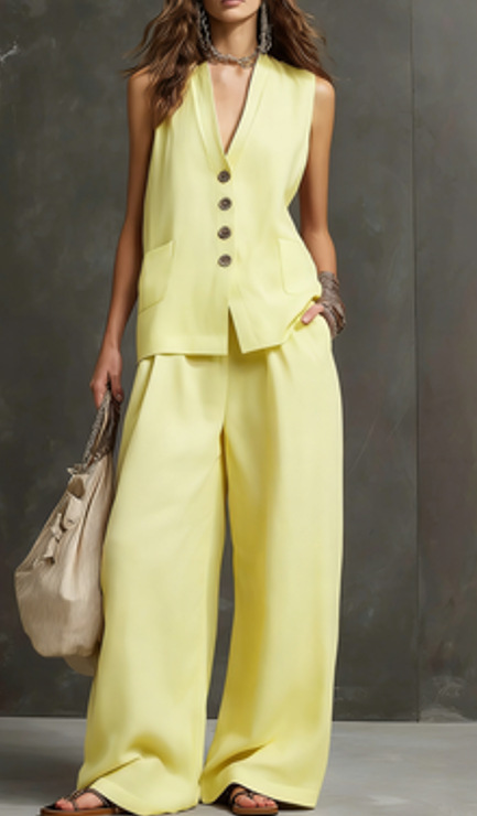 Women's Linen Sleeveless Vest & Wide-Leg Pants Set