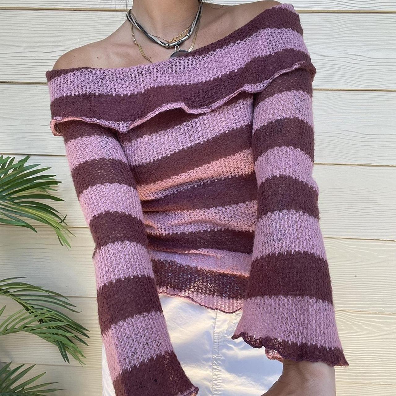 Women's Off-Shoulder Striped Colorblock Slim Knit Top