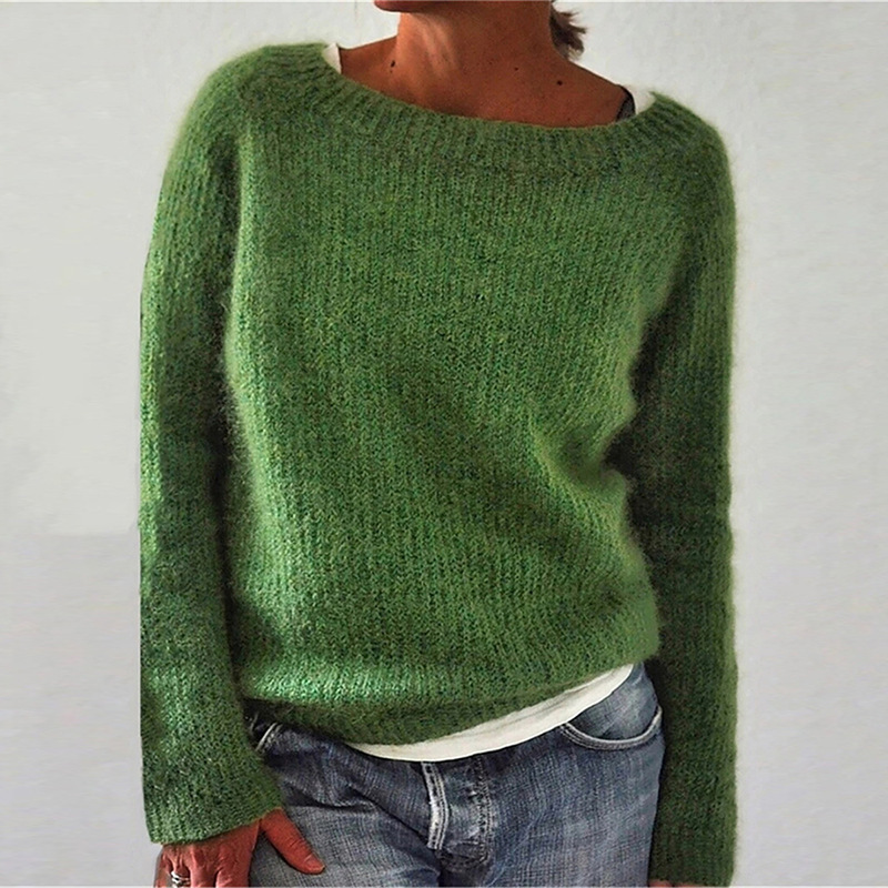 Women's Solid Crewneck Knit Sweater Slim Fit Pullover