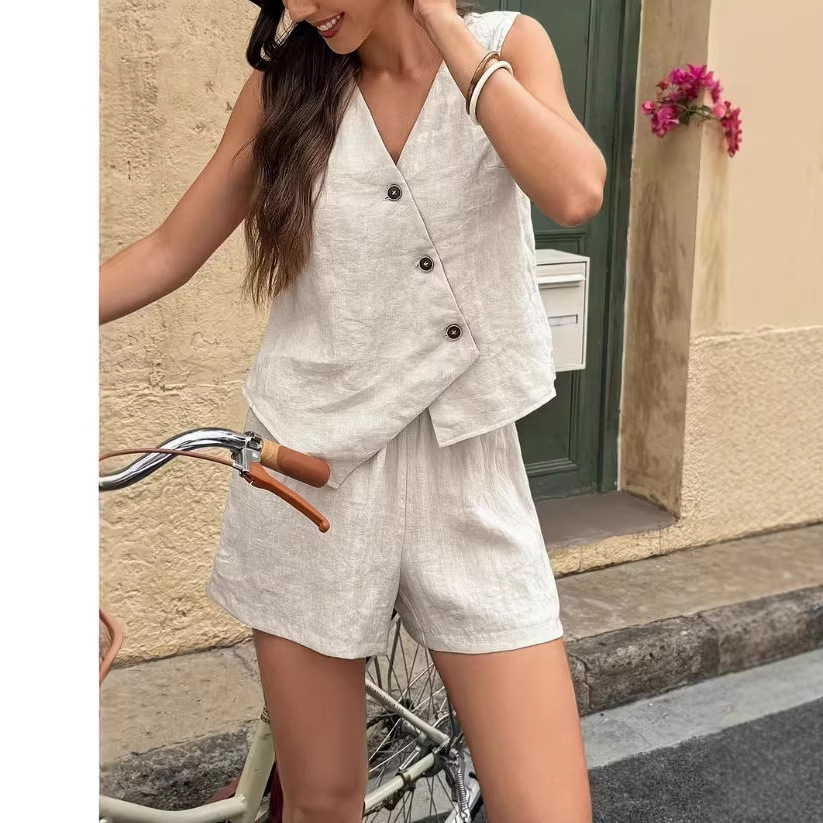 V-Neck Asymmetrical Tank Top and Shorts Two-Piece Set