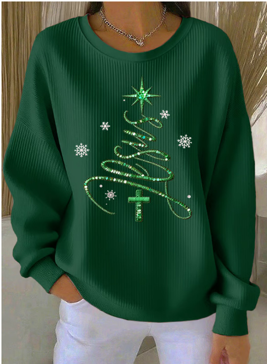 Women's Forest Tree Snowflake Print Crewneck Sweatshirt