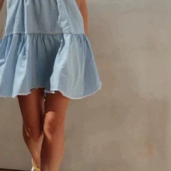 Light Blue Denim Sleeveless Mini Dress with Frayed Hem