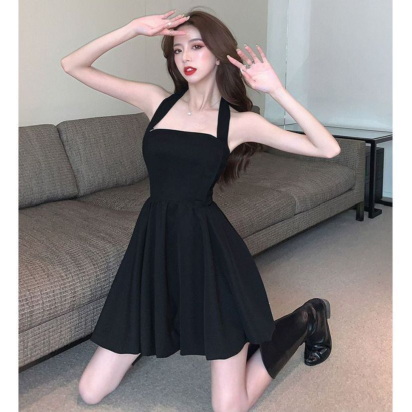 Women's Halter A-Line Mini Dress with Lining, Slimming Waist