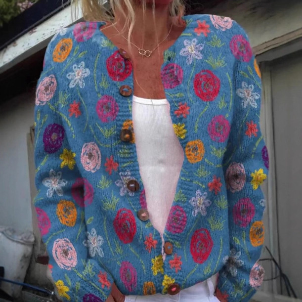 Women's Floral Print Button Cardigan Sweater