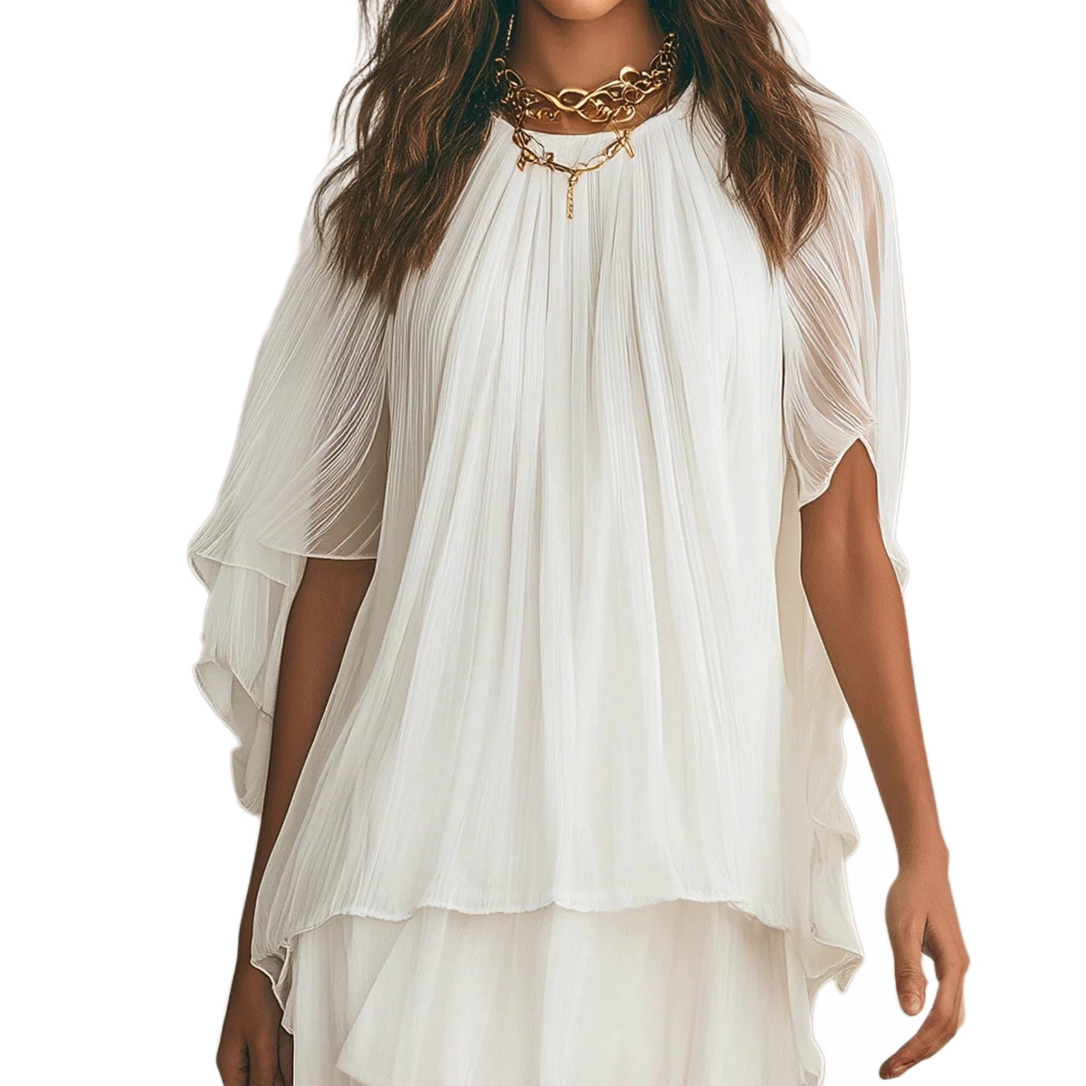 White Chiffon Vacation Dress Women's Loose Flowy Short Beach Dress