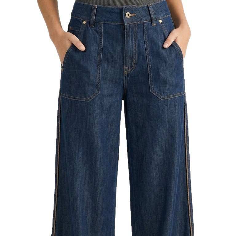 Women's Straight-Leg Washed Denim Pants Casual Commuter