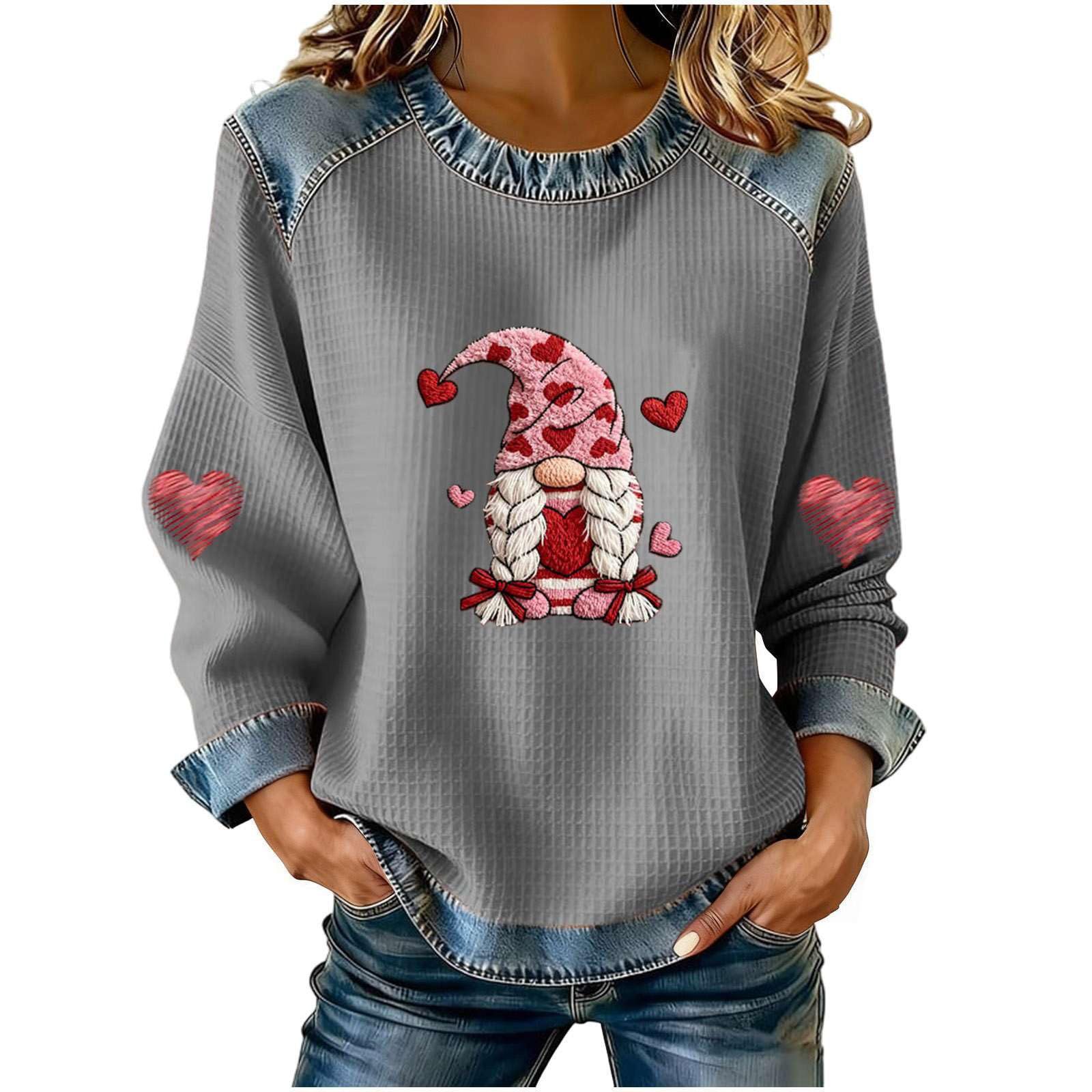 Women's Heart Print Crewneck Sweatshirt