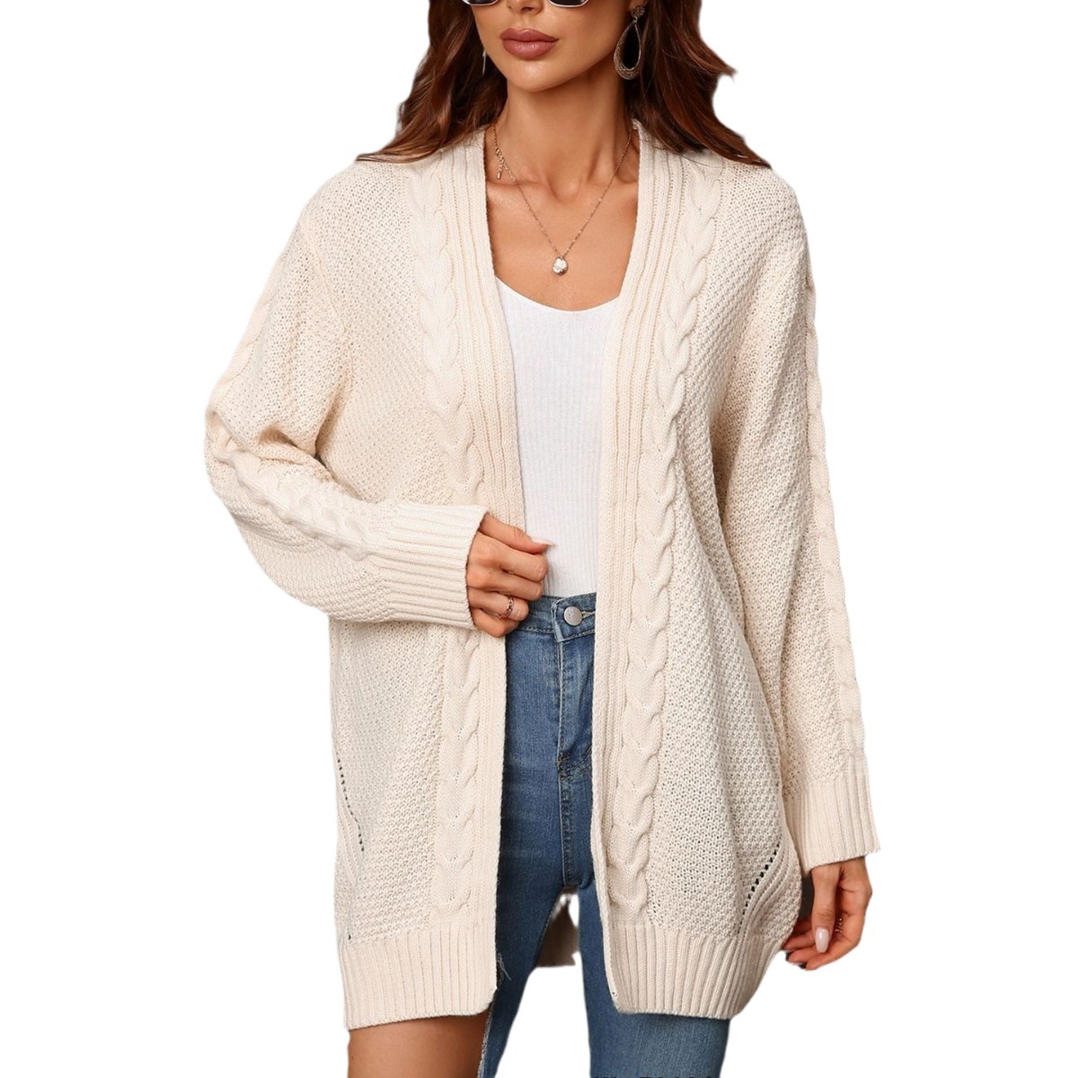 Women's Plus Size Open Front Cardigan Irregular Hollow Knit Sweater Coat