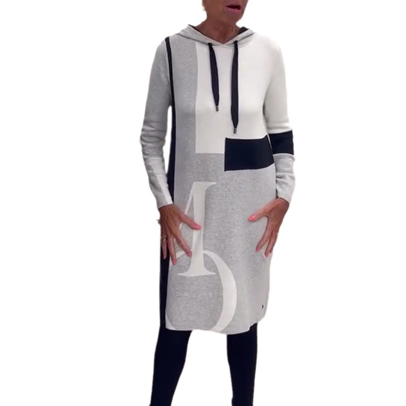 Color-Block Hooded Long-Sleeve Midi Dress