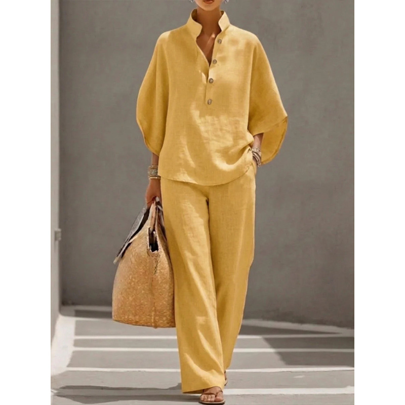 Women's Casual Solid Color Shirt Set