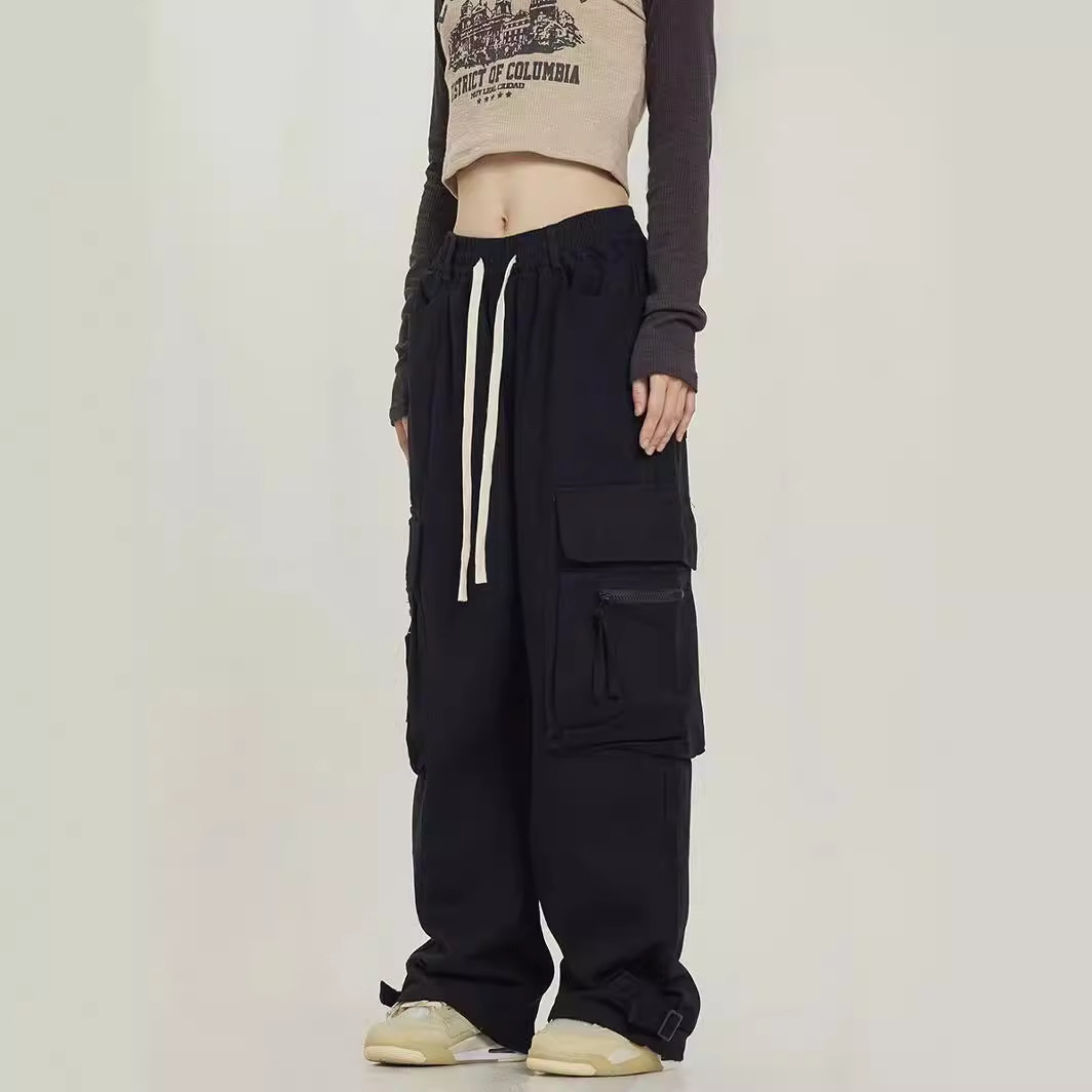 Wide-Leg Red Cargo Pants Streetwear