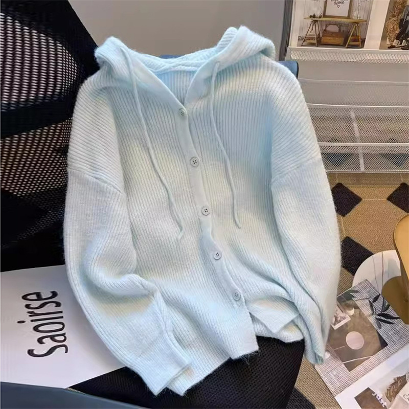 Soft Knit Hooded Cardigan Women's Slimming Gentle Style Sweater Coat