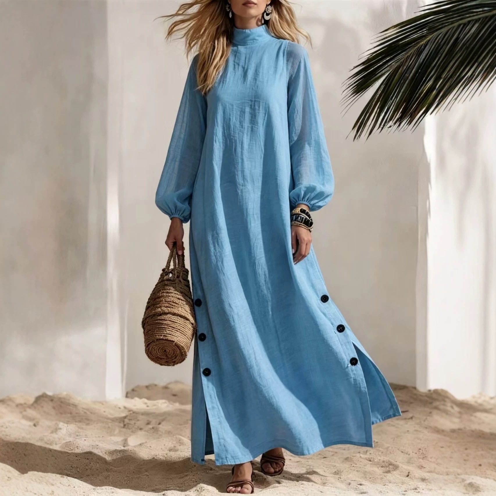Women's Half-Turtleneck Long-Sleeve Loose Casual Dress