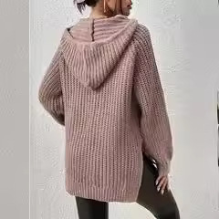 Women's Lazy Style Hooded Knit Sweater Pullover Loose Slimming