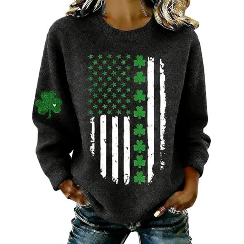 Women's Lucky Clover USA Flag Striped Print Sweatshirt