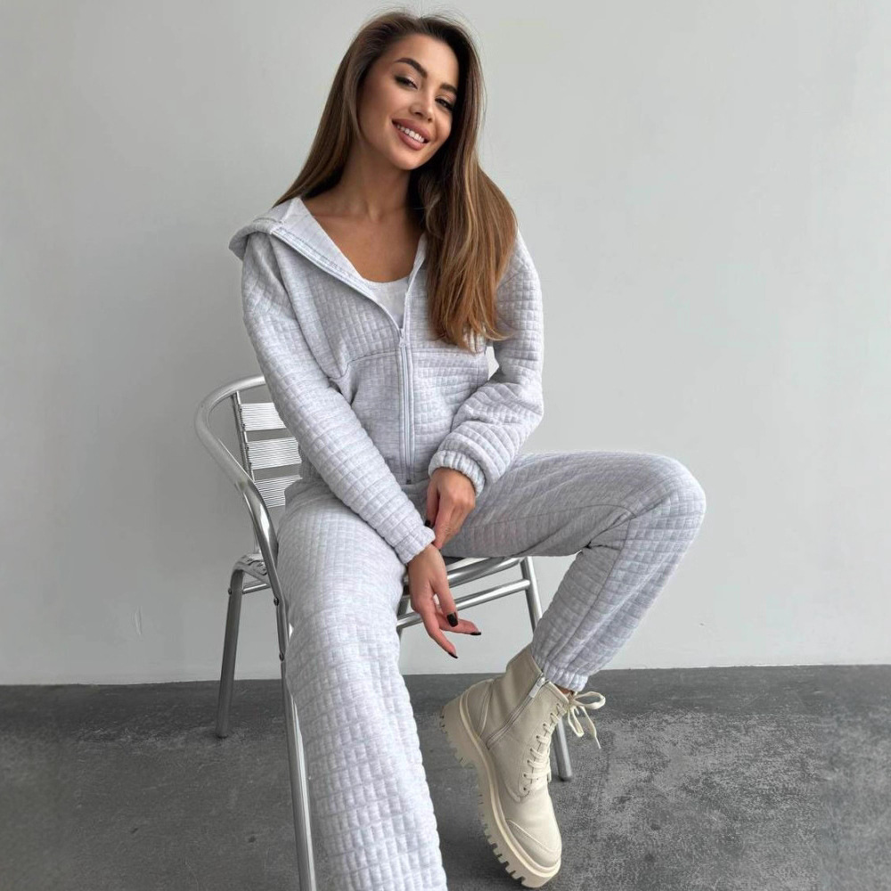 Women's Waffle Knit 3-Piece Sweatsuit Set Long Sleeve Solid Color