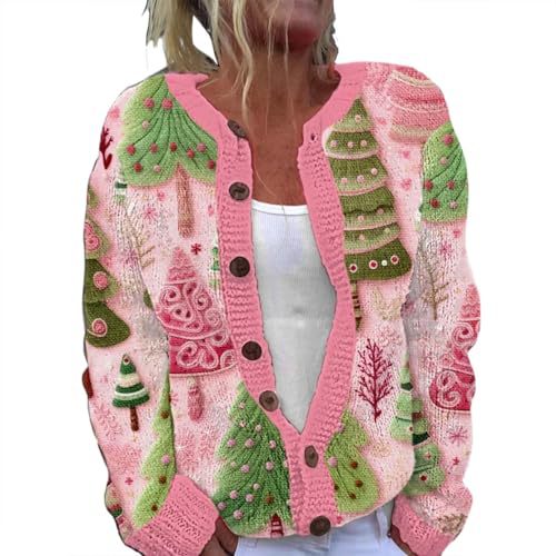 Women's Cartoon Forest Maple Leaf Print Button Cardigan Sweater