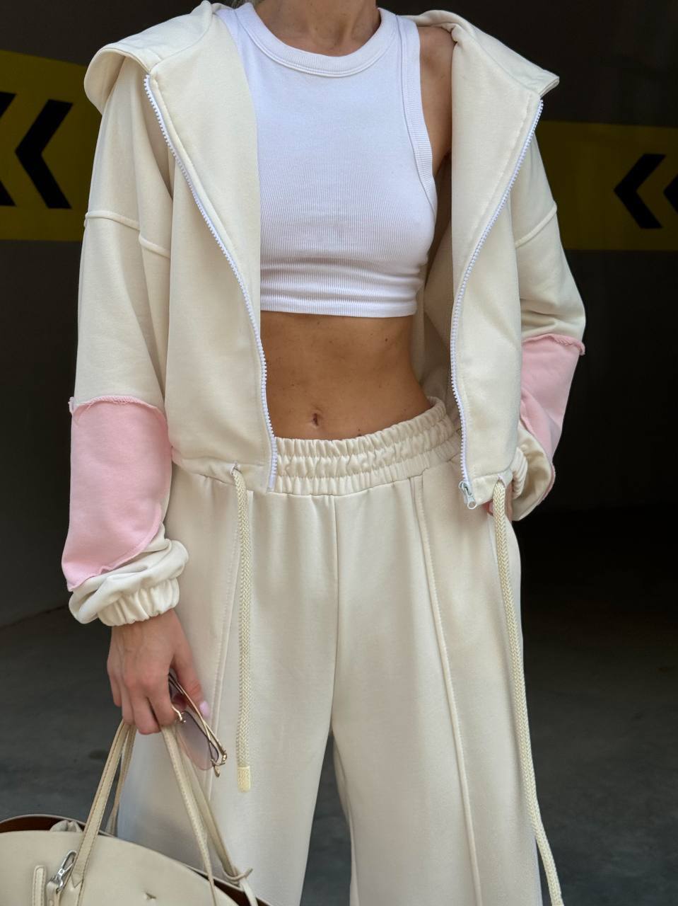 Women's Solid Color Zip-Up Hoodie and Drawstring Jogger Two-Piece Set