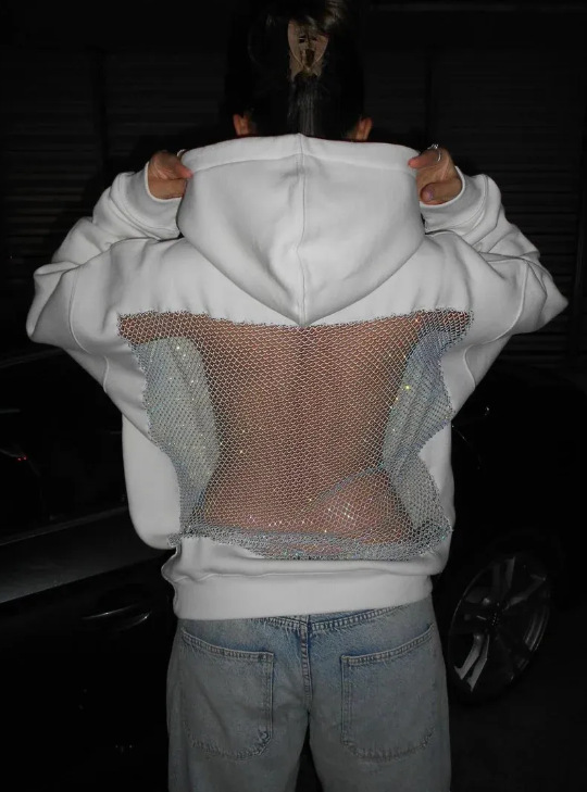 Women's Sheer Mesh Open-Back Hooded Sweatshirt